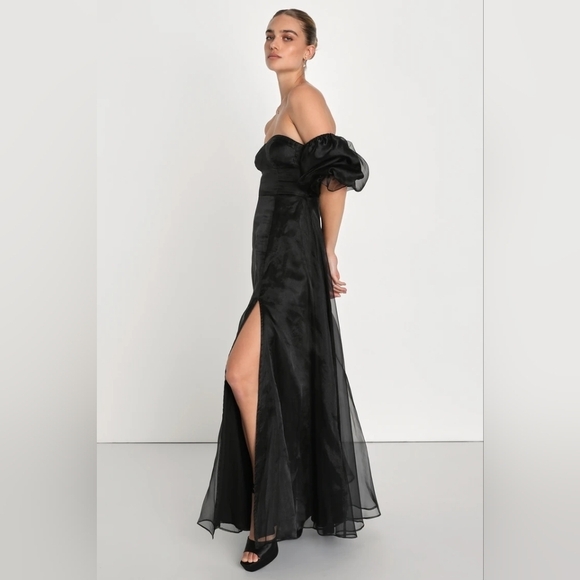 Lulus True Excellence Black Bustier Off-the-Shoulder Gown S Wedding Partt Formal - Picture 3 of 10